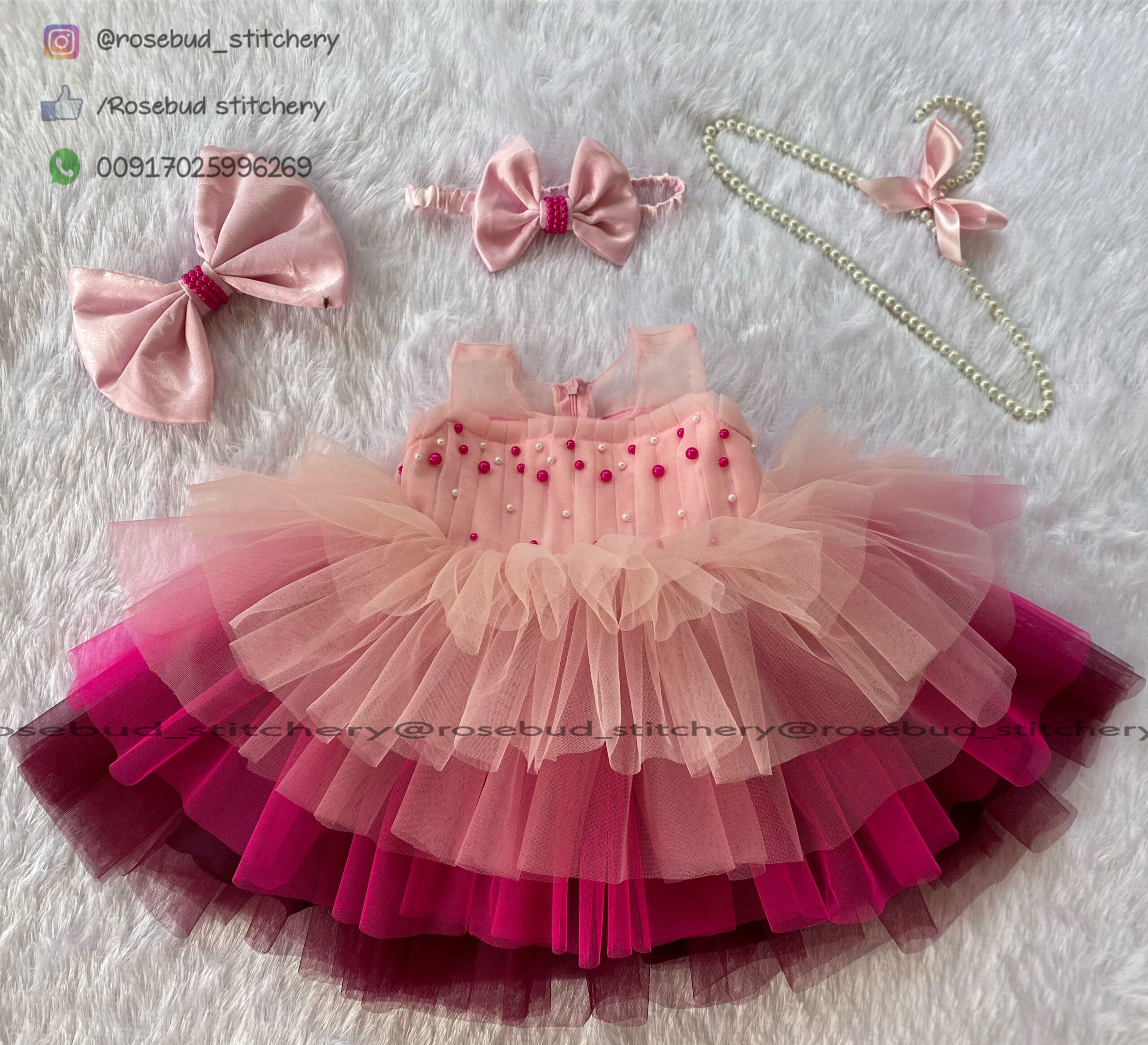 Pink - wine layered frock - Image 3