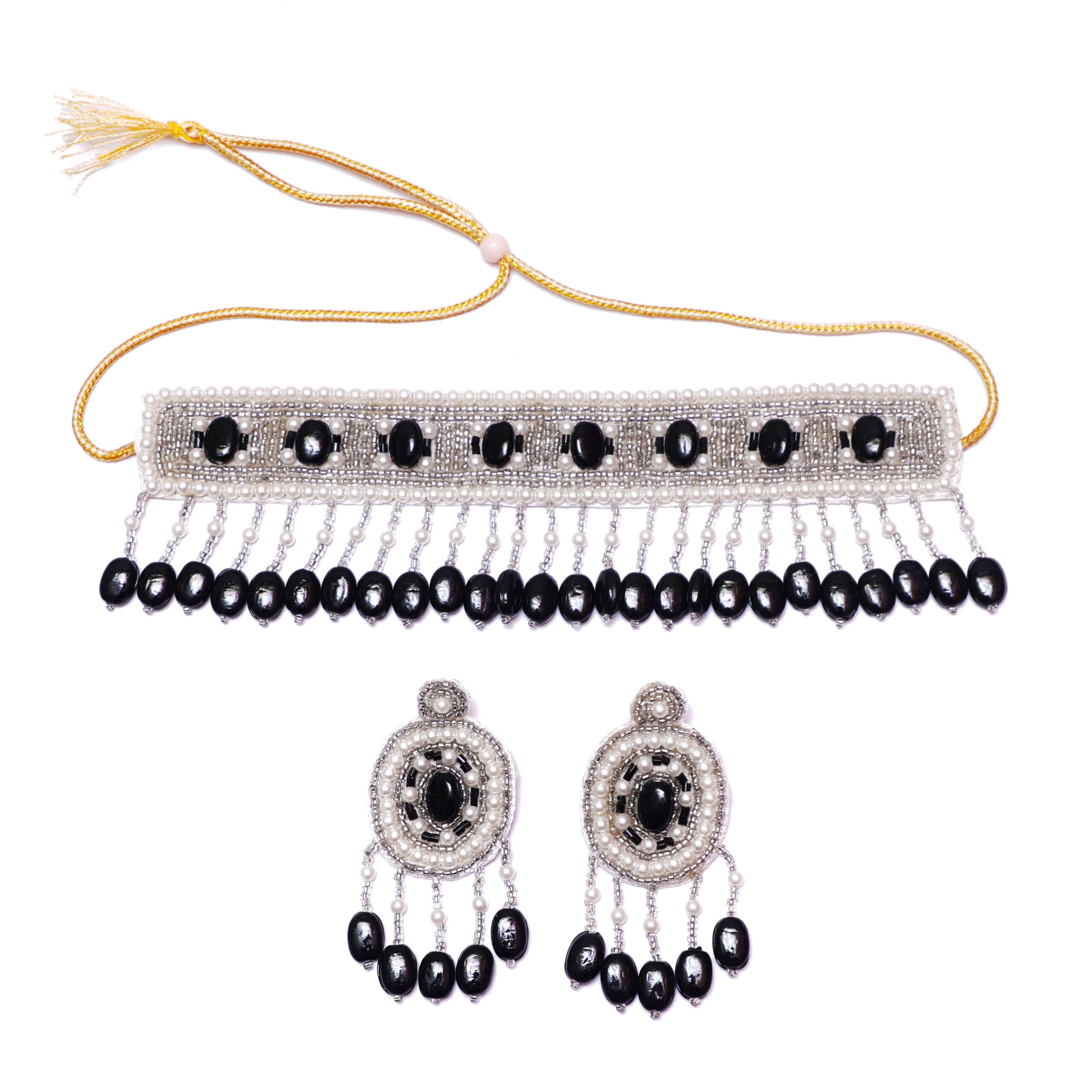 PGYG Silver And Black Handmade Designer Jewelry Set For Women And Girl CS039