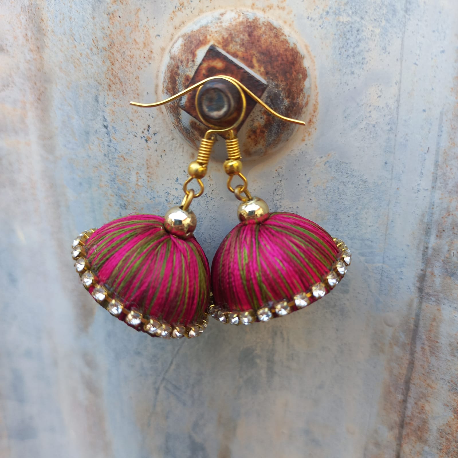 Silver LED chain silk thread jhumki - Image 2