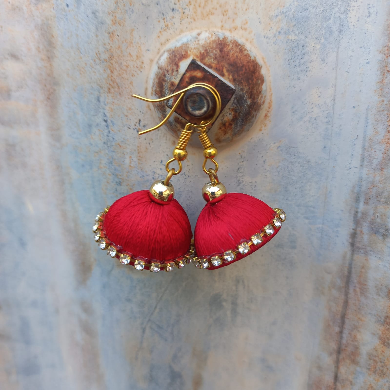 Silver LED chain silk thread jhumki - Image 3