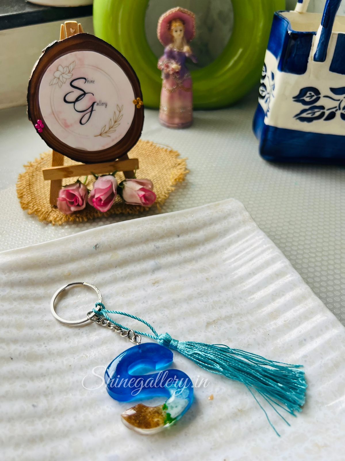 Beach Themed Tassel Initial Keychain | Custom initial keychain with Tassel Charm | Resin Alphabet Keychain