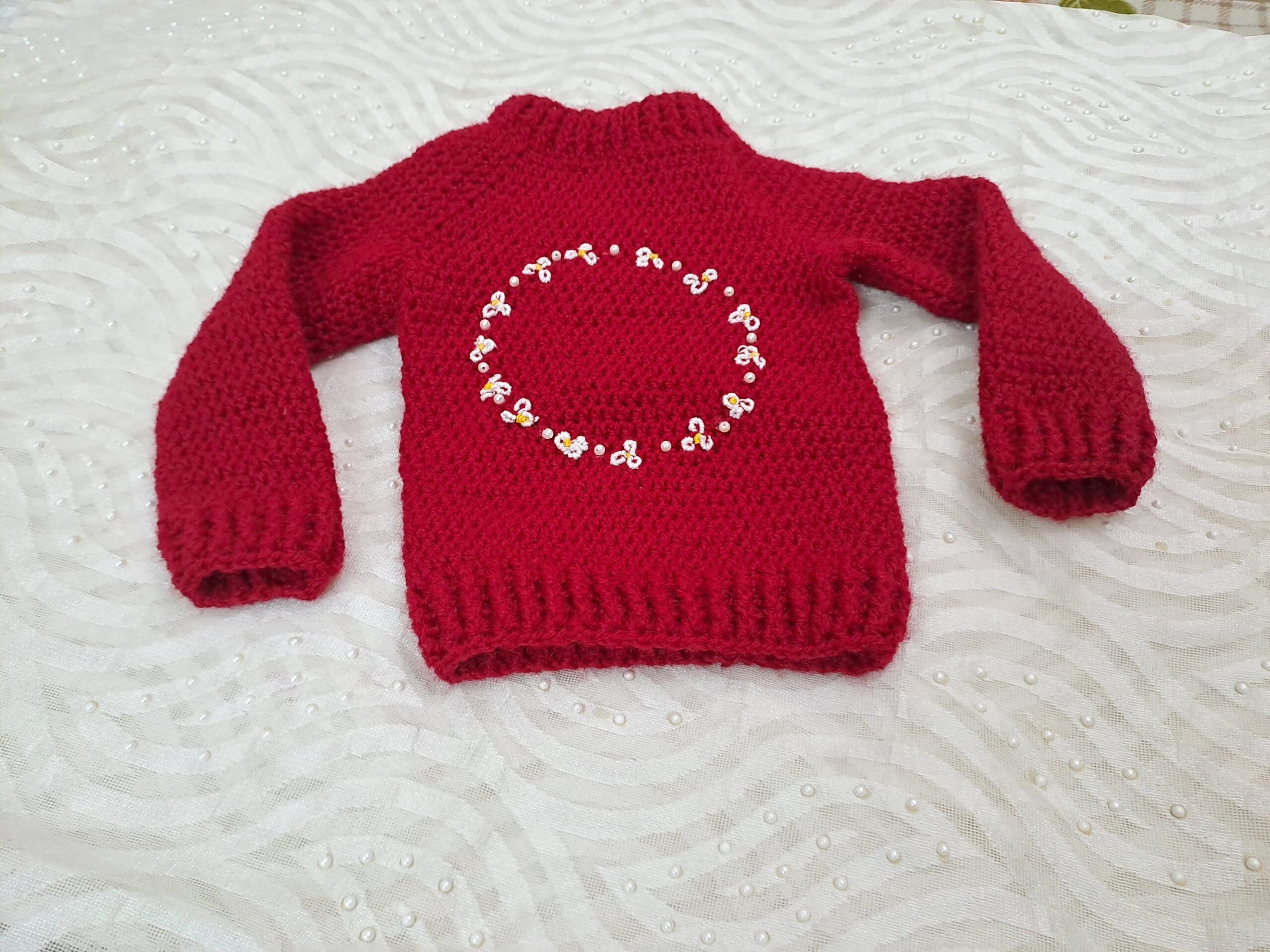 Crochet Red Sweater/ sweater with baby alphabets/ custom made sweater with  your name