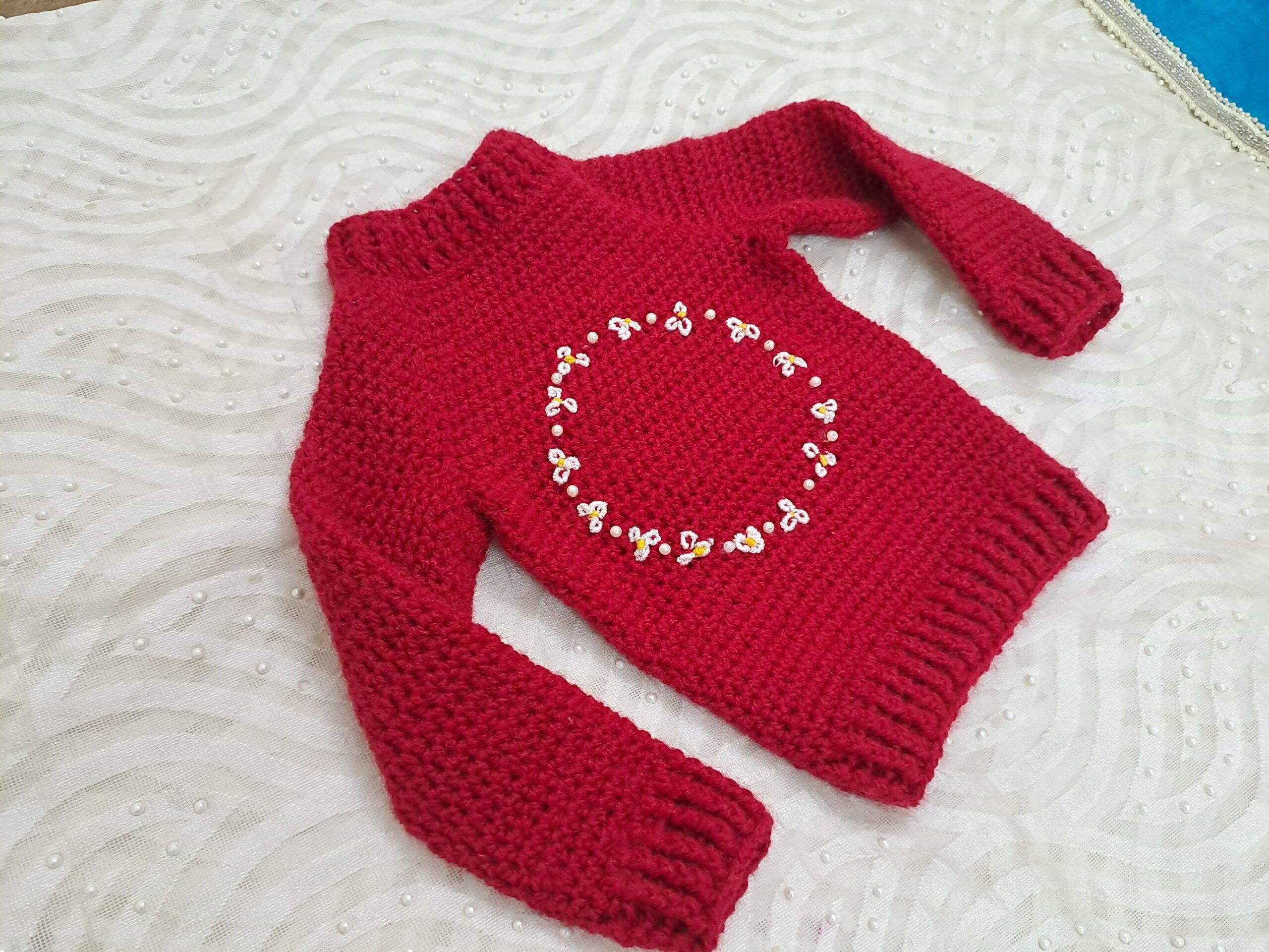 Crochet Red Sweater/ sweater with baby alphabets/ custom made