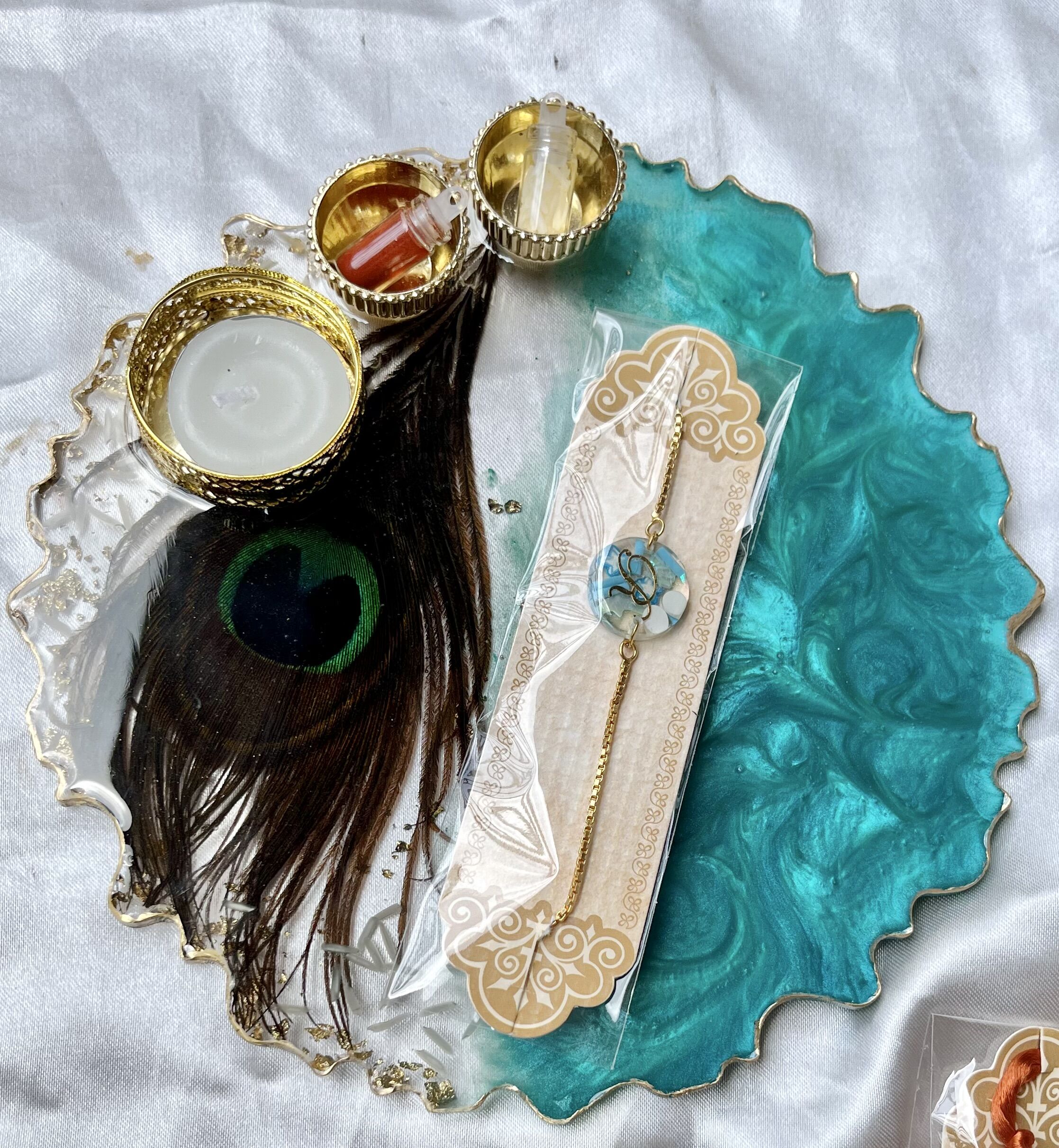 Peacock Feather Resin Pooja thali | wedding return favor| Morepankh Resin Pooja Plate