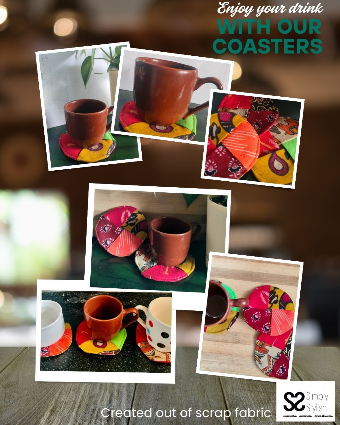 Fabric scraps Coaster set | Cloth Coasters